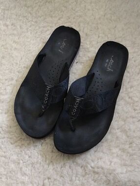 Coach Black Women's Flip Flop Sandals with Signature Strap